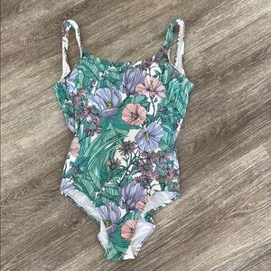 Tory Burch printed tank one-piece swimsuit hibiscus floral flower green XS